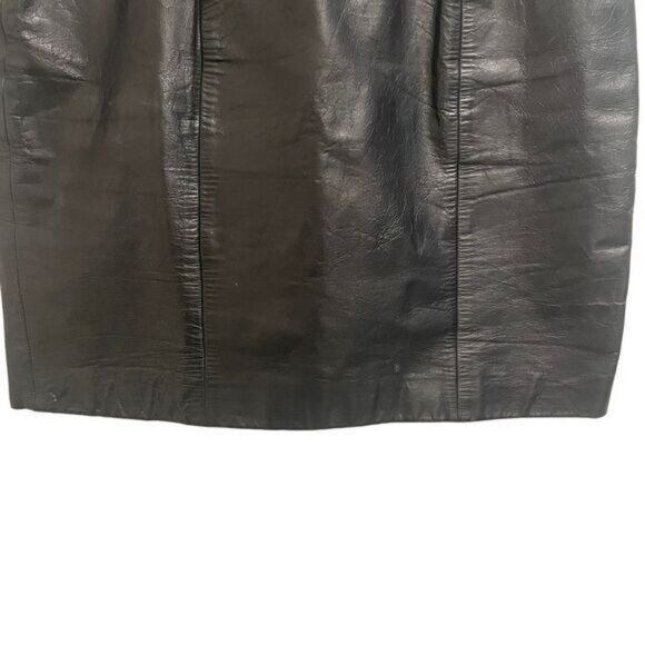Vintage Byrnes & Baker Black Leather Pencil Skirt High-Waisted Knee Length SZ 6 - Picture 6 of 9